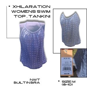 Xhilaration Women's Geometric Blue Swim Top